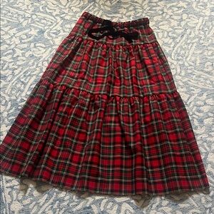 J. Crew Red and Black Tartan Midi Skirt